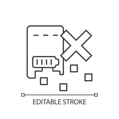 Güç bankasını doğrusal etiketleme simgesini parçalama. Uygun geri dönüşüm. İnce çizgi özelleştirilebilir illüstrasyon. Contour sembolü. Ürün kullanma talimatları için vektör izole çizimi. Düzenlenebilir vuruş