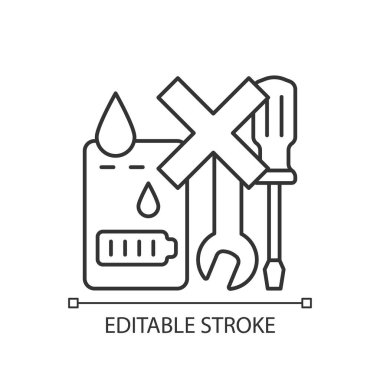 Sıvı doğrusal el yazısı simgesine maruz bırakılırsa kullanılabilir değil. İnce çizgi özelleştirilebilir illüstrasyon. Contour sembolü. Ürün kullanma talimatları için vektör izole çizimi. Düzenlenebilir vuruş