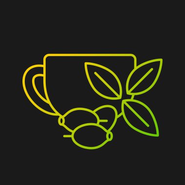 Koyu tema için gül çayı gradyan vektör simgesi. Briar çayı faydaları. İçecek bağışıklığı ve kalp sağlığını geliştirir. İnce çizgi renk sembolü. Modern tarz pictogram. Vektör izole çizimi