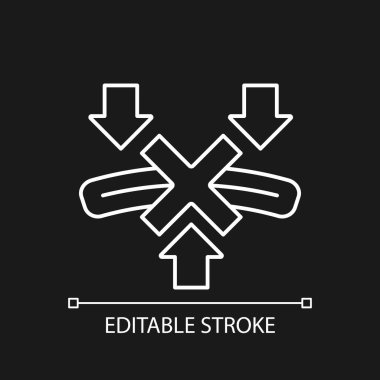 Karanlık tema için Power Bank beyaz doğrusal el yazısı simgesini bükme. İnce çizgi özelleştirilebilir illüstrasyon. Ürün kullanımı talimatları için gece modu için izole vektör kontur sembolü. Düzenlenebilir vuruş