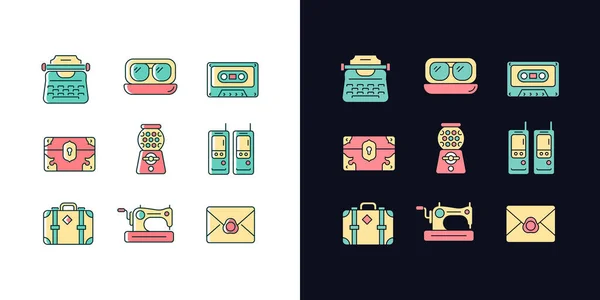 Estilo Vintage Inspirado Luz Tema Oscuro Conjunto Iconos Color Rgb — Vector de stock