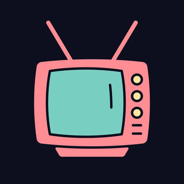 ダークテーマのための古いスタイルのテレビRgbカラーアイコン テレビの古いモデル 動画をモノクロで送信する ナイトモードの背景に絶縁ベクトルイラスト ブラックのシンプルな塗り絵 — ストックベクタ