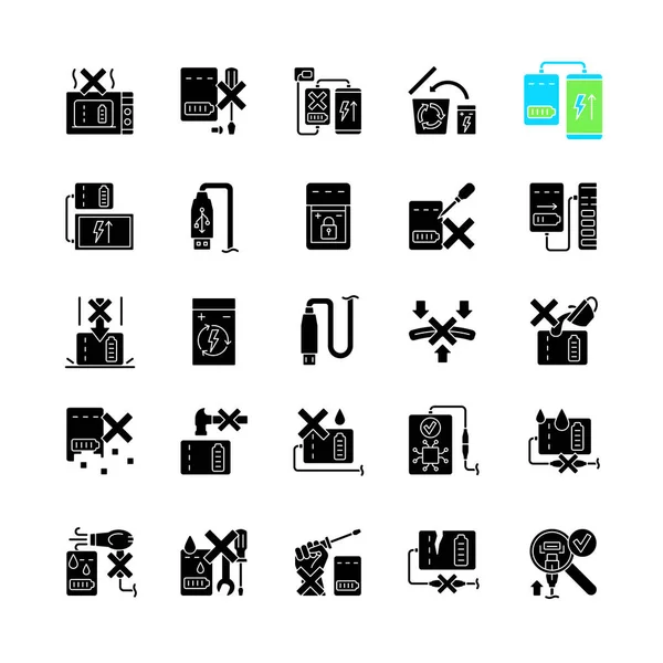 Power Bank Using Black Glyph Manual Label Icons Set White — стоковый вектор
