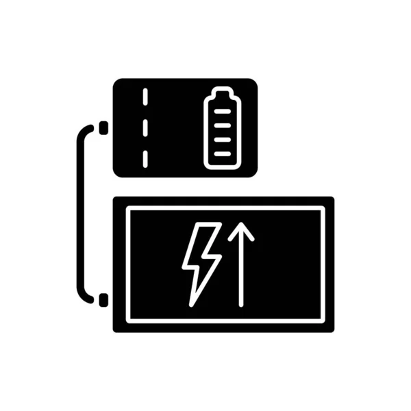 Powerbank Tabletta Fekete Glyph Kézi Címke Ikon Hordozható Töltő Kompatibilitás — Stock Vector