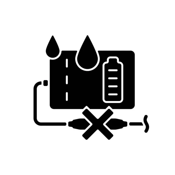 湿式黒のグリフ手動ラベルアイコンがある場合は電源バンクを外します 損傷を防ぐ 短絡的なリスク 白い空間にシルエットのシンボル 製品使用説明書用ベクトル絶縁イラスト — ストックベクタ