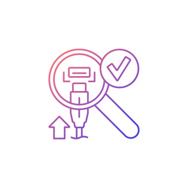 Bağlayıcı ve port gradyan doğrusal vektör elle etiketleme simgesini eşleştiriyor mu kontrol et. İnce çizgi renk sembolü. Modern tarz pictogram. Ürün kullanma talimatları için vektör izole çizimi