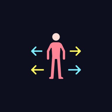 Koyu tema için kişisel alan RGB renk simgesi. İnsanlar arasında kişisel mesafe. Rahat bir bölge olsun. Gece modunda izole vektör çizimi. Siyah üzerine basit çizgi çizimi