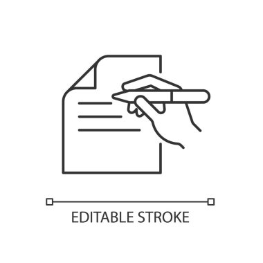 Yazılı iletişim doğrusal simgesi. Mektup yazıyorum. Doğru dilbilgisi, heceleme. Dikkatleri üzerine çek. İnce çizgi özelleştirilebilir illüstrasyon. Contour sembolü. Vektör izole çizim. Düzenlenebilir vuruş