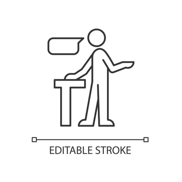 Icono Lineal Habla Segura Orador Público Asertivo Expresar Opiniones Con — Vector de stock