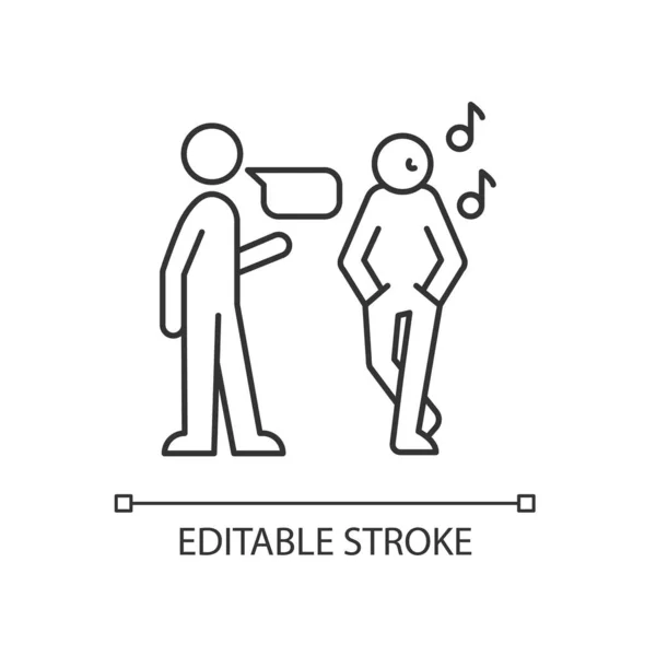 不注意なリニアアイコンを聞く 眼の接触がない 聞き手がいない 判断を下す 細い線のカスタマイズ可能なイラスト 輪郭のシンボル ベクトル絶縁外形図面 編集可能なストローク — ストックベクタ