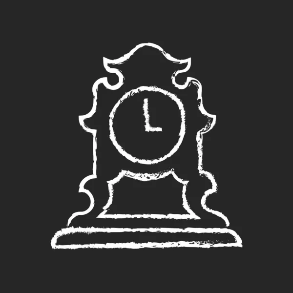 Vintage Reloj Sobremesa Tiza Icono Blanco Sobre Fondo Oscuro Reloj — Vector de stock