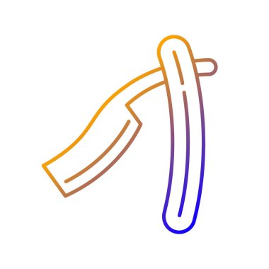 Eski moda jilet gradyan doğrusal vektör ikonu. Vücut kıllarını çıkarmak için kesici alet. Düz jilet. Traş aleti. İnce çizgi renk sembolü. Modern tarz pictogram. Vektör izole çizimi