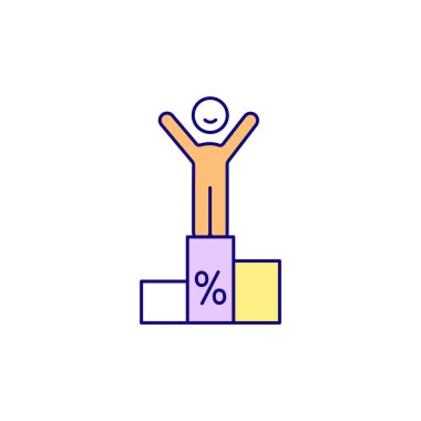 Kaidesel RGB renk simgesinde kazanan. Hediye ve ikramiye kazanma görevlerini tamamlamak. Müşterilerin alışveriş parası alması için ödül programı. İzole vektör çizimi. Basit doldurulmuş çizgi çizimi