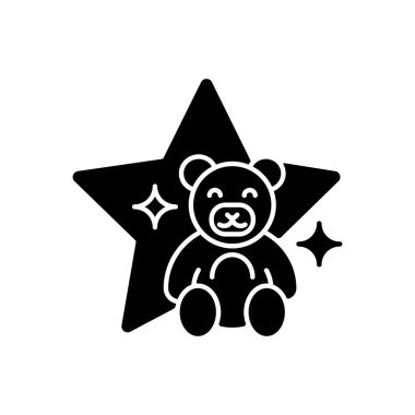 Çocuklar siyah kabartma simgesini gösterir. Çocuklar için eğlence gösterisi. Teletoon türü. Aile animasyonu. Bebekler için çizgi film. Okul öncesi tarzı. Beyaz uzayda siluet sembolü. Vektör izole illüstrasyonu