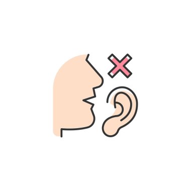 Dil engelli RGB renk simgesi. İletişim için fizyolojik engeller. Duyusal organlar işlev bozukluğu. Alıcının fiziksel durumu. İzole vektör çizimi. Basit doldurulmuş çizgi çizimi