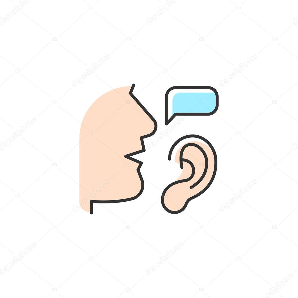 Active listening RGB color icon. Attentive listener. Building trustful relationships. Showing understanding. Effective communication. Isolated vector illustration. Simple filled line drawing