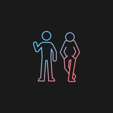 Karanlık tema için iletişim gradyan vektör simgesi poziyonu. Vücut dili. Kişilik özellikleri gösteriyor. İnce çizgi renk sembolü. Modern tarz pictogram. Vektör izole çizimi
