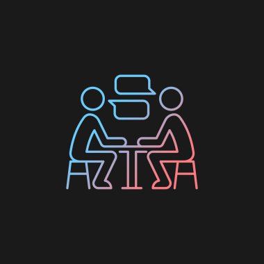 Karanlık tema için kişiler arası iletişim gradyan vektör simgesi. Fikir ve duygularımızı paylaşıyoruz. Yüz yüze konuşmak. İnce çizgi renk sembolü. Modern tarz pictogram. Vektör izole çizimi