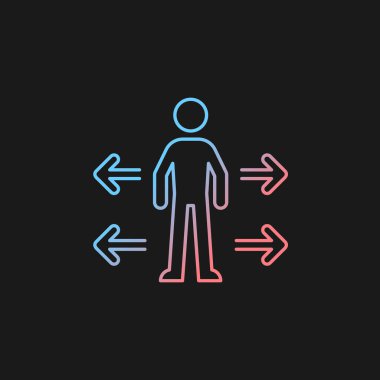 Karanlık tema için kişisel uzay gradyan vektör simgesi. İnsanlar arasında kişisel mesafe. Konforlu bölge korunuyor. İnce çizgi renk sembolü. Modern tarz pictogram. Vektör izole çizimi