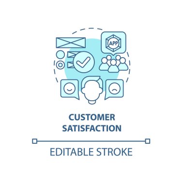 Müşteri memnuniyeti konsepti ikonu. Ürün kullanımı soyut fikir ince çizgi çizimi. Tüketici deneyimini geliştiriyorum. Sadakati arttırıyorum. Vektör izole edilmiş dış hat renk çizimi. Düzenlenebilir vuruş