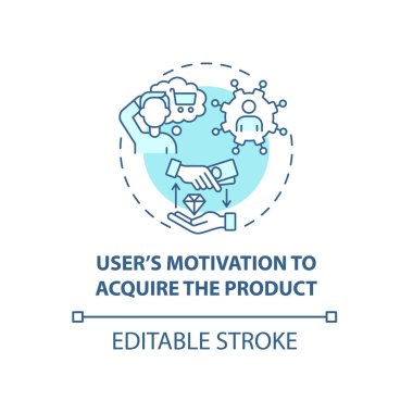 Ürün konsept simgesi elde etmek için kullanıcı motivasyonu. UX soyut fikir ince çizgi çizimi kuralını koyuyor. Müşteri ile duygusal düzeyde konuşuyorum. Vektör izole edilmiş dış hat renk çizimi. Düzenlenebilir vuruş