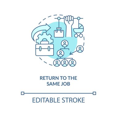 Aynı iş mavisi konsept simgesine geri dön. İş yerindeki soyut fikir ince çizgi çizimine geri dön. Aynı iş yeri ve koşullar. Vektör izole edilmiş dış hat renk çizimi. Düzenlenebilir vuruş