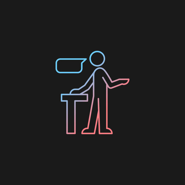 Confident speaking gradient vector icon for dark theme. Assertive public speaker. Expressing opinions with conviction. Thin line color symbol. Modern style pictogram. Vector isolated outline drawing