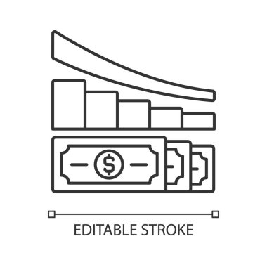 Gider azaltma doğrusal simgesi. Piyasa krizi. Maliyetlerde düşüş. Para enflasyonu. İnce çizgi özelleştirilebilir illüstrasyon. Contour sembolü. Vektör izole çizim. Düzenlenebilir vuruş