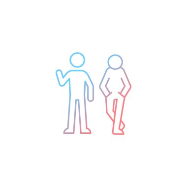 İletişim gradyan doğrusal vektör simgesinde dur. Vücut dili. Sözsüz sinyal. Kişilik özellikleri gösteriyor. İnce çizgi renk sembolü. Modern tarz pictogram. Vektör izole çizimi