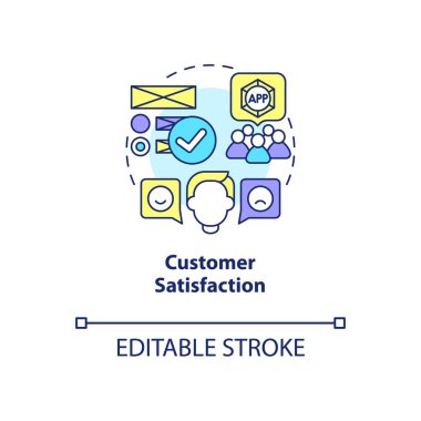 Müşteri memnuniyeti konsepti ikonu. Ürün kullanımı soyut fikir ince çizgi çizimi. Ürün ve hizmetlerle kullanıcı etkileşimi. Vektör izole edilmiş dış hat renk çizimi. Düzenlenebilir vuruş