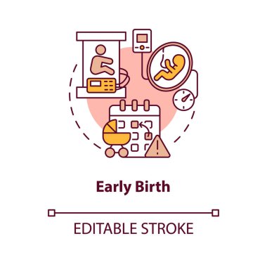 Early birth concept icon. Premature childbirth abstract idea thin line illustration. Statutory maternity leave in case of preterm labor. Vector isolated outline color drawing. Editable stroke clipart