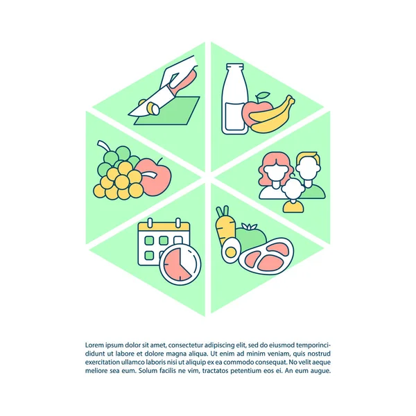 家庭概念线图标与文本的膳食规划 具有复制空间的Ppt页向量模板 小册子 通讯设计元素 白色健康膳食线形插图 — 图库矢量图片