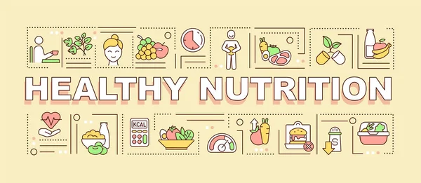 Banner Conceptos Palabras Nutrición Saludable Dieta Equilibrada Infografías Con Iconos — Archivo Imágenes Vectoriales