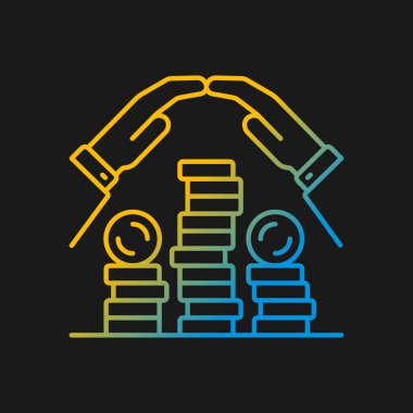 Karanlık tema için tasarruf gradyan vektör simgesi. Nakit toplayın. Kişisel depozito için madeni para yığını. Finansal okuryazarlık. İnce çizgi renk sembolü. Modern tarz pictogram. Vektör izole çizimi