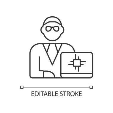 Baş teknoloji subayı RGB doğrusal simgesi. Bilimsel, teknolojik uğraş. Lider pozisyonu. İnce çizgi özelleştirilebilir illüstrasyon. Contour sembolü. Vektör izole çizim. Düzenlenebilir vuruş