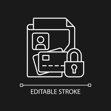 Karanlık tema için halka açık olmayan kişisel bilgiler beyaz doğrusal simge. İşlemlerden özel veriler. İnce çizgi özelleştirilebilir illüstrasyon. Gece modu için izole vektör kontur sembolü. Düzenlenebilir vuruş