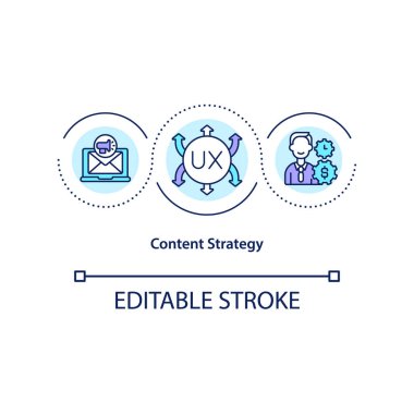 İçerik stratejisi konsepti simgesi. Kullanıcı beklentilerini karşılamak soyut fikir ince çizgi çizimi. Yaratıcılık, faydalı ve kullanılabilir içerik sağlamak. Vektör izole edilmiş dış hat renk çizimi. Düzenlenebilir vuruş