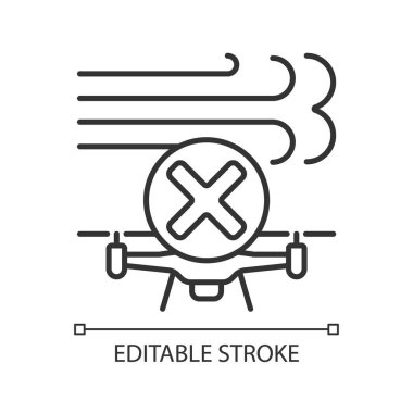 Güçlü rüzgarlarda uçma. Doğrusal manuel etiket simgesi. Rüzgarlı koşullar. İnce çizgi özelleştirilebilir illüstrasyon. Contour sembolü. Ürün kullanma talimatları için vektör izole çizimi. Düzenlenebilir vuruş