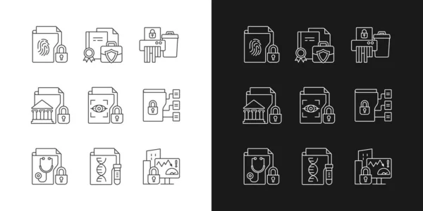 Vertrauliche Informationstypen Lineare Symbole Für Dunklen Und Hellen Modus Eingestellt — Stockvektor