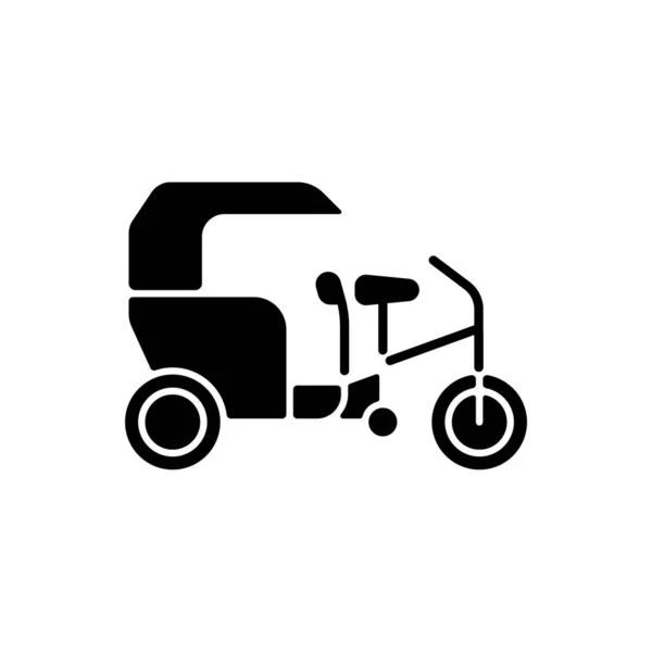 Trehjuling Taxi Svart Glyf Ikon Människodrivet Trehjuligt Fordon Cykeltaxi Med — Stock vektor