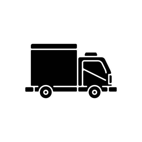 貨物タクシー黒いグリフアイコン 配送トラックサービス 移動支援 貨物車だ 商用車 荷物輸送 白い空間にシルエットのシンボル ベクトル分離図 — ストックベクタ