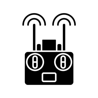 Uzaktan kumandalı siyah glyph el yazısı simgesi. Drone radyo vericisi. Quadcopter uçuş kontrol. Beyaz uzayda siluet sembolü. Ürün kullanma talimatları için vektör izole illüstrasyon