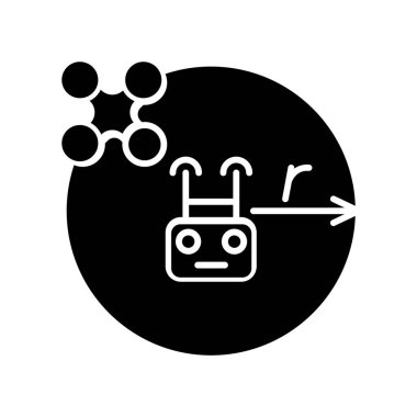 Kontrol uçuş yarıçapı siyah glyph el yazısı simgesi. İnsansız hava aracı menzili. Kontrolcü sinyali. Beyaz uzayda siluet sembolü. Ürün kullanma talimatları için vektör izole illüstrasyon