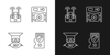 Etkin dron kullanım kılavuz simgeleri koyu ve aydınlık mod için ayarlandı. Özelleştirilebilir ince çizgi sembolleri. Ürün kullanımı talimatları için izole vektör taslakları. Düzenlenebilir vuruş