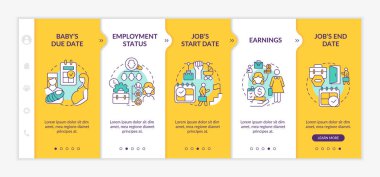 Taşıma vektör şablonunda annelik ücreti gereksinimleri hesaplanıyor. Simgeli ilgili mobil web sitesi. Web sayfasında 5 basamaklı ekranlar. Doğrusal çizimler ile renk kavramı