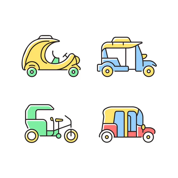 Transporte Pasajeros Negocio Rgb Color Iconos Conjunto Taxi Coco Bangkok — Vector de stock