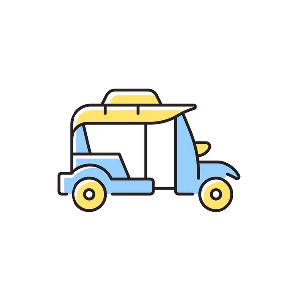 バンコクトゥクトゥクRgbカラーアイコン 3輪車 電動人力車 タイの都市の都市交通 黄色と青のオートバイ 孤立したベクトル図 簡単な線画 — ストックベクタ