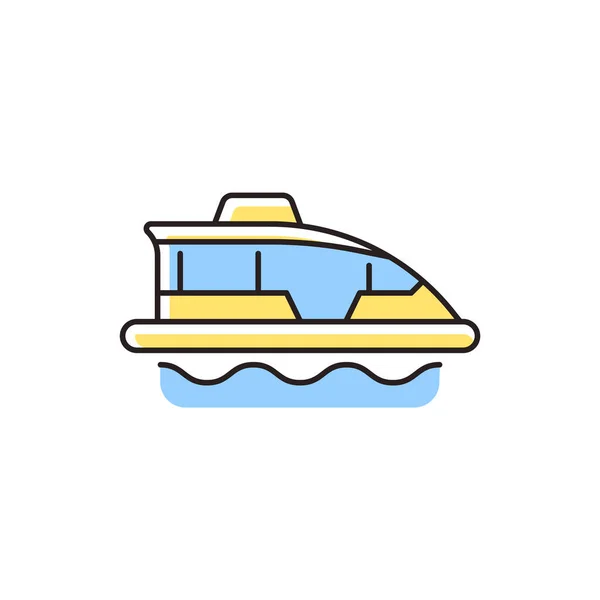 水上出租车Rgb颜色图标 穿过港口旅行 水上巴士河上的一条黄色小船 轮渡服务 观光之旅 孤立的矢量图解 简单的填充线条绘图 — 图库矢量图片