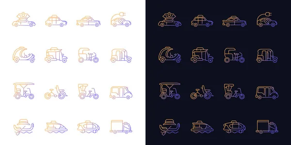 Los Tipos Taxi Gradiente Iconos Establecidos Para Modo Oscuro Claro — Vector de stock