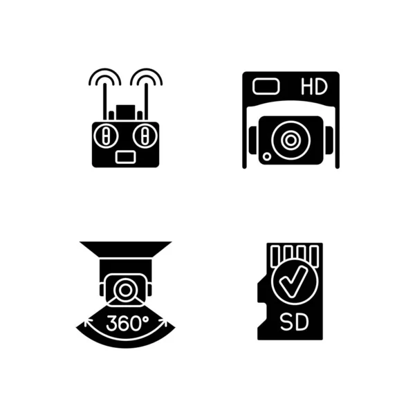 Effectieve Drone Gebruik Maken Van Zwarte Glyph Handmatige Label Pictogrammen — Stockvector